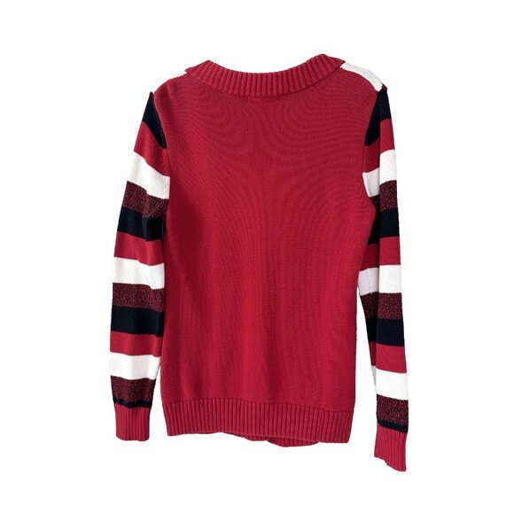 Liz Claiborne Womens M Sweater Indie Y2K Chunky Button Chevron Black Red White - Picture 2 of 5